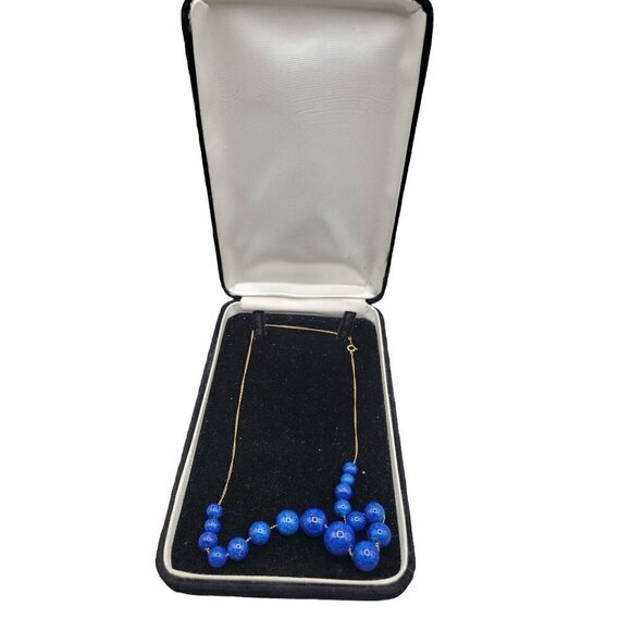 14k Graduated Lapis Lazuli Beaded Necklace 19" Yellow Gold Chain 7.1mm-13mm Bead - Picture 3 of 16